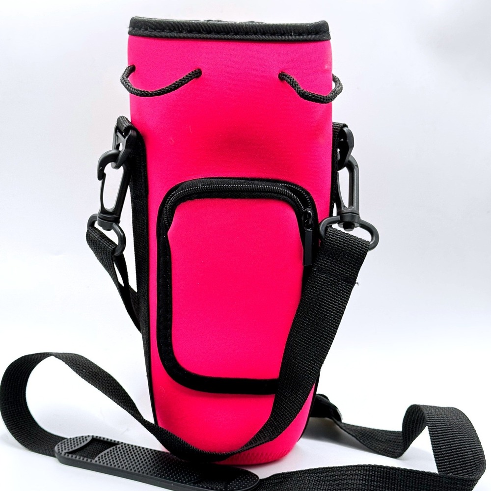 Water Bottle Carrier Pink Excellent Neoprene Crossbody Bag w/phone pocket‎